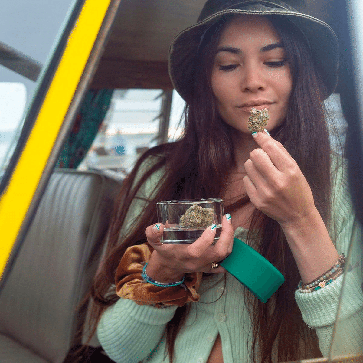 green ashtray with lid